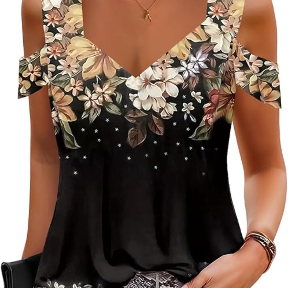 Black floral cold shoulder top